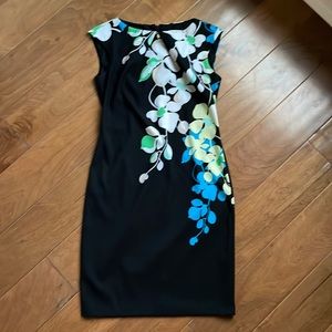 New York & Company sheath black dress with flower detail size 0